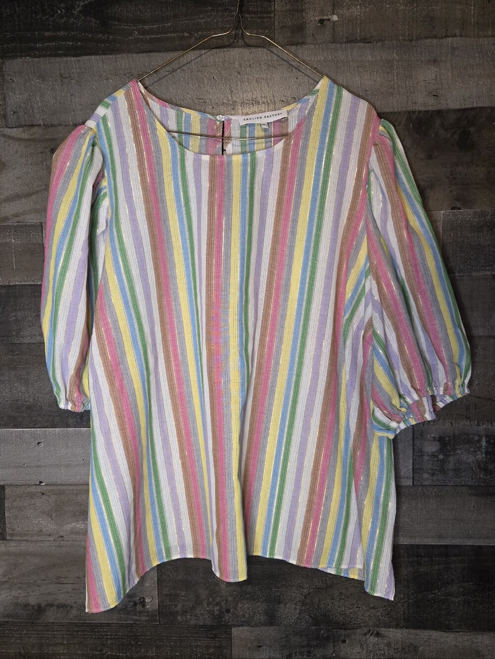 English Factory Pastel Multicolor Striped Puff-Sleeve Top